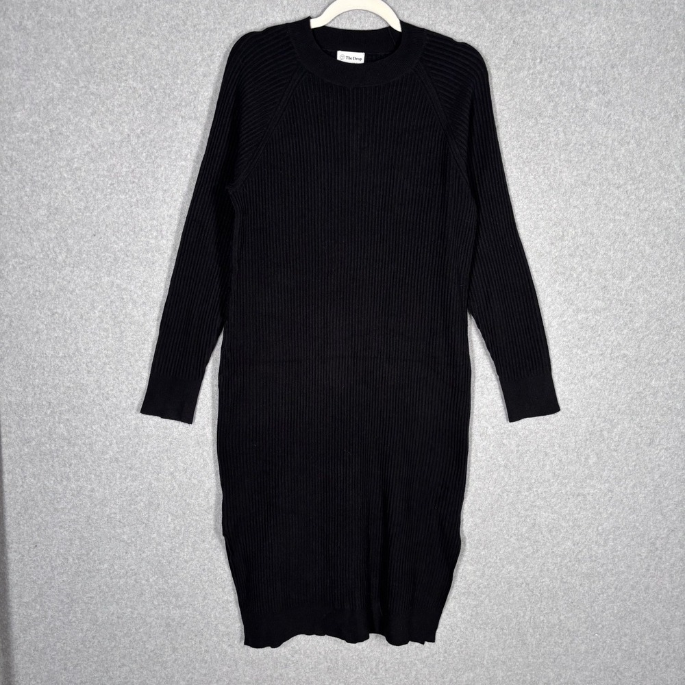 The Drop Ribbed Knit Midi Sweater Dress Medium Black Minimalist Cozy Soft Preppy